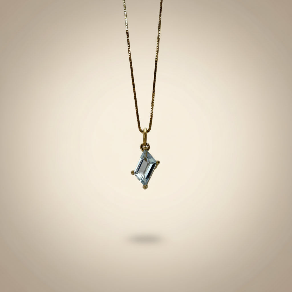 Parallelogram Aquamarine Pendant - 14k Gold