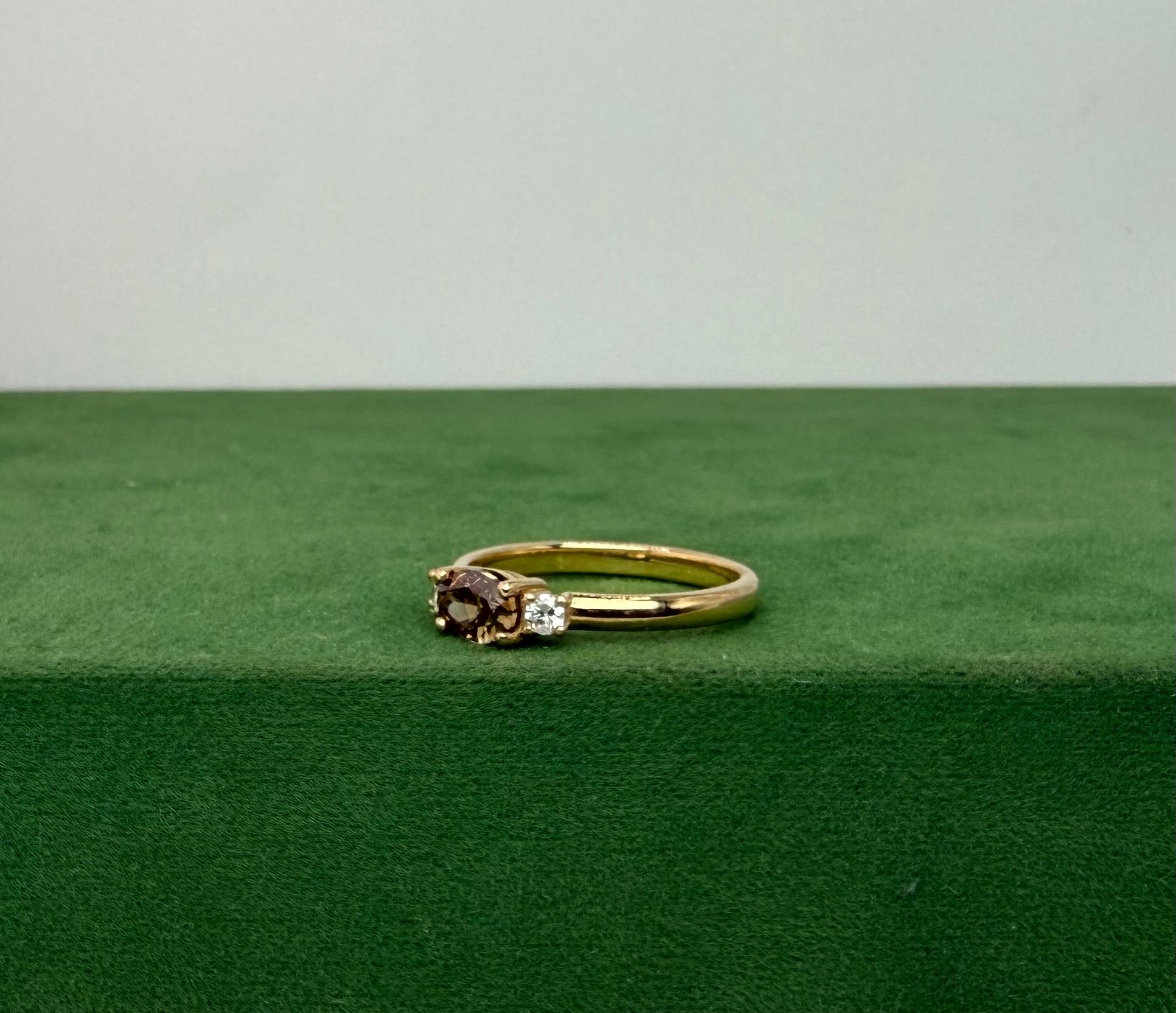 Oval Brown Diamond Ring with Side Stones - 14k Gold