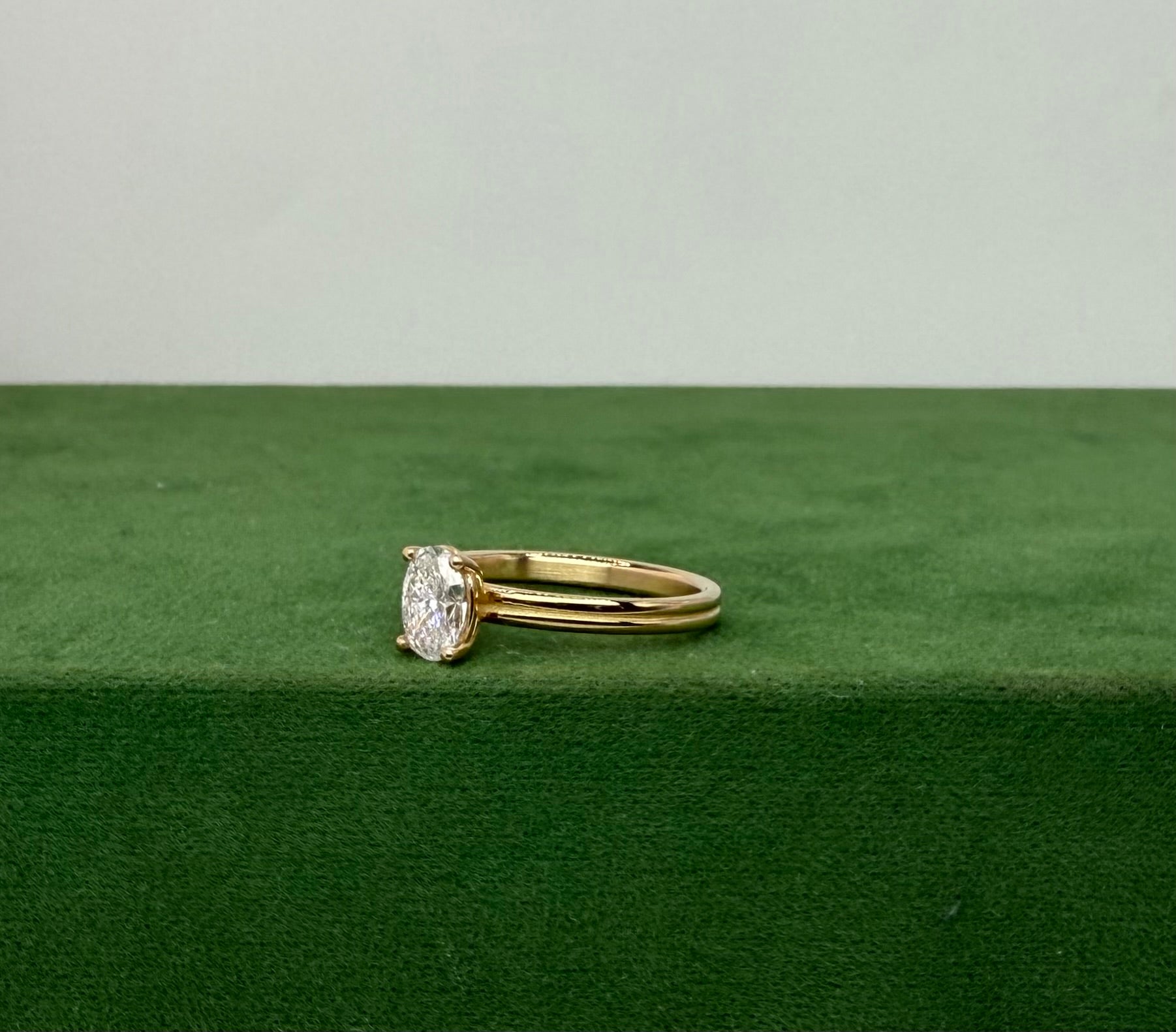 Double Band Stacking Engagement Ring with Oval Solitaire – 14k Gold