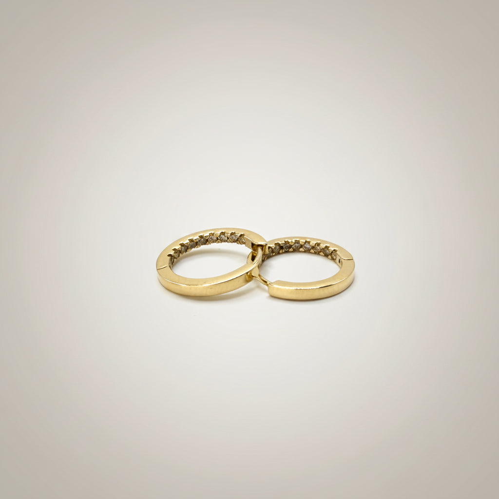 Hoop Earrings with Natural Brown Diamonds - 14k Gold