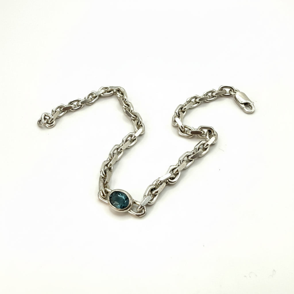 1 of 1 Chain Bracelet with Blue Tourmaline - centered on white background