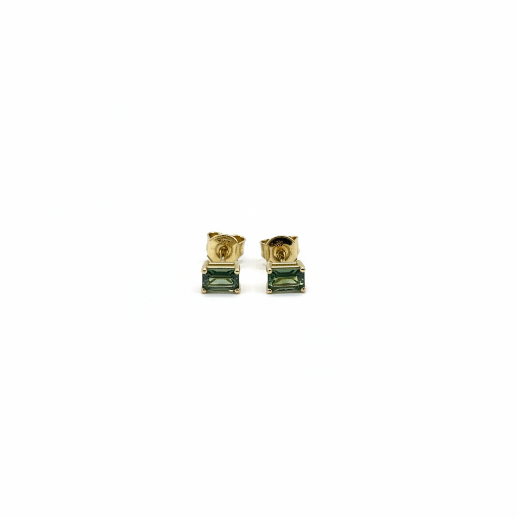 1 of 1 Emerald Cut Sapphire Studs – 14k Yellow Gold