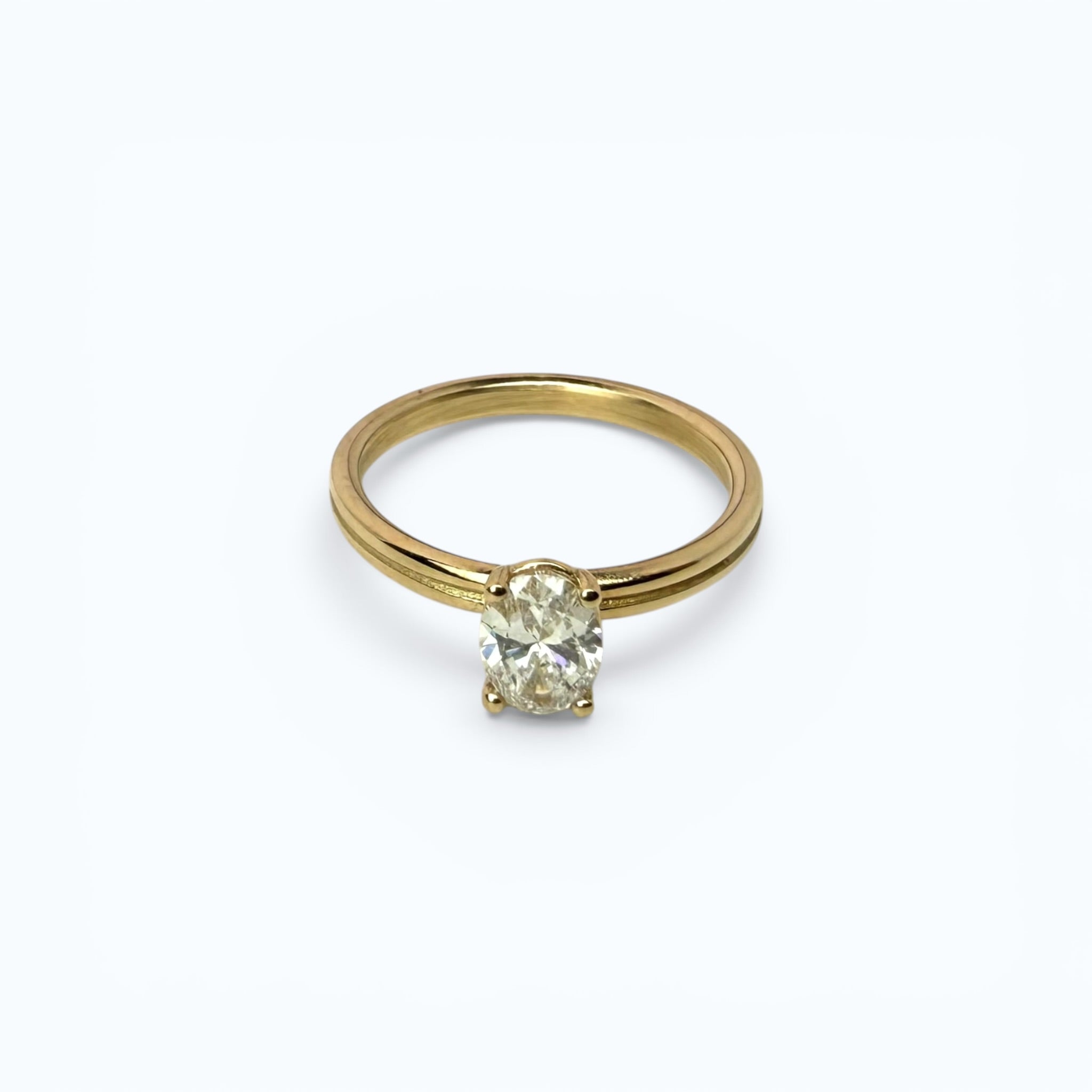 Double Band Stacking Engagement Ring with Oval Solitaire – 14k Gold