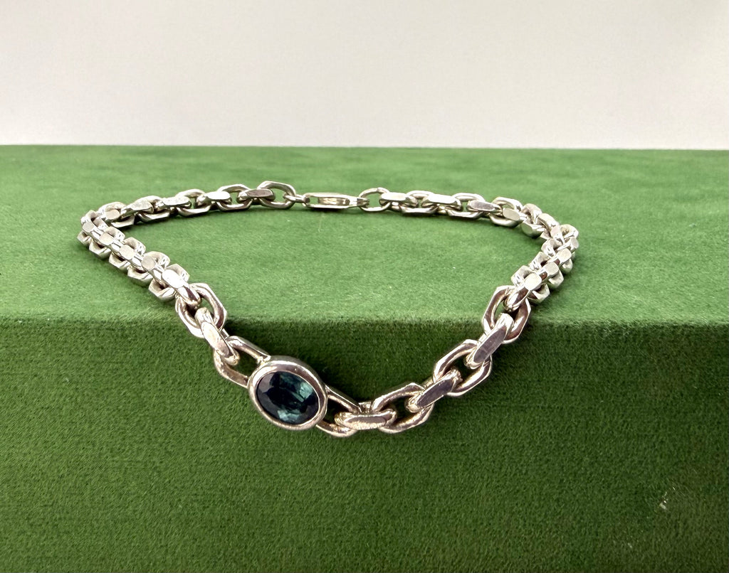 1 of 1 Silver Chain Bracelet with Blue Tourmaline - 925 Sterling Silver