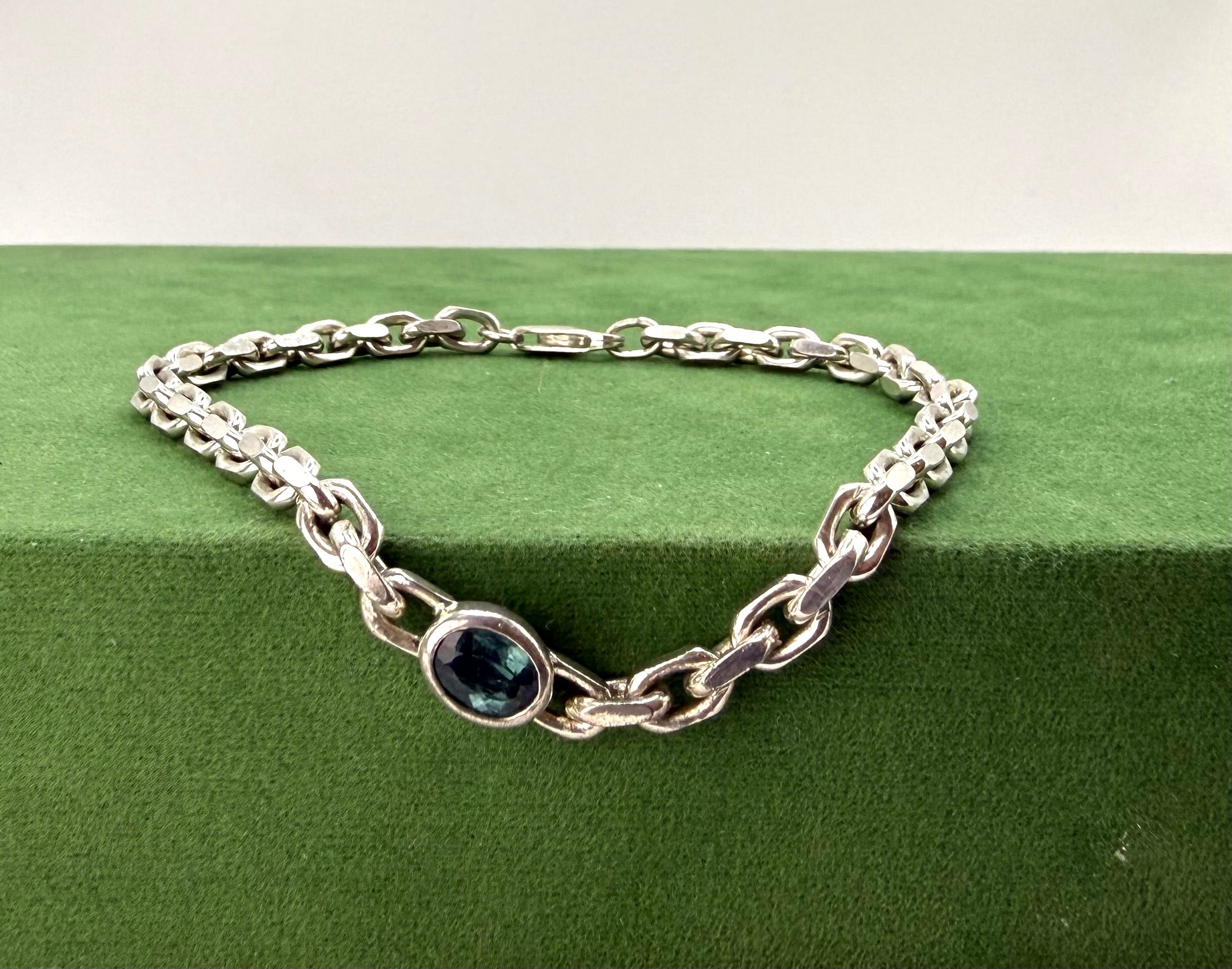 1 of 1 Silver Chain Bracelet with Blue Tourmaline - 925 Sterling Silver