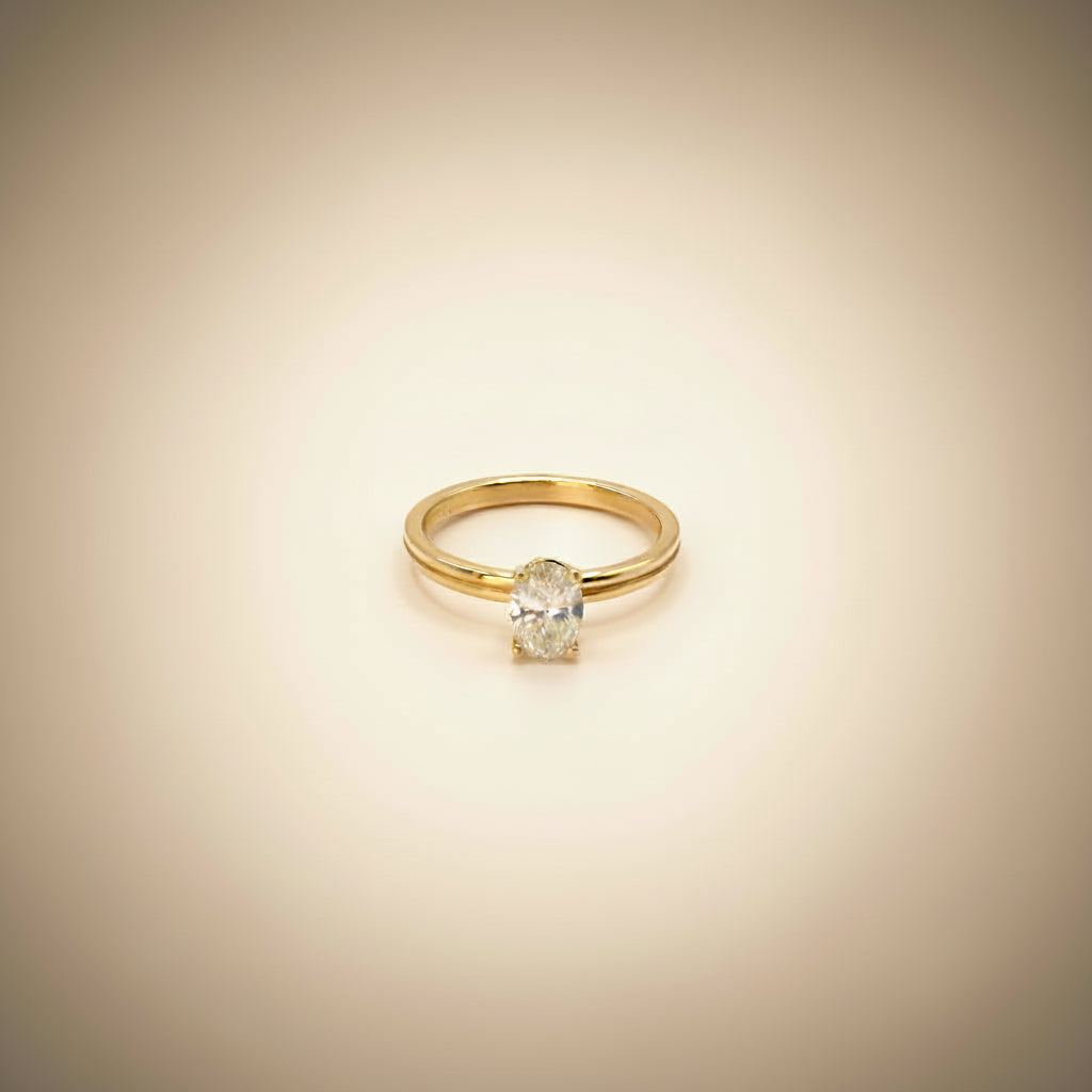 Double Band Stacking Engagement Ring with Oval Solitaire – 14k Gold