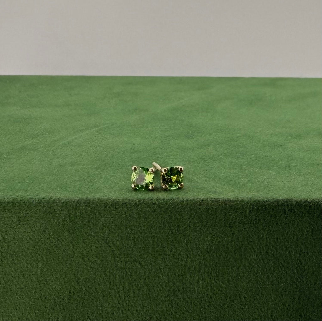 Stud Earrings with Tsavorite - 14k Gold