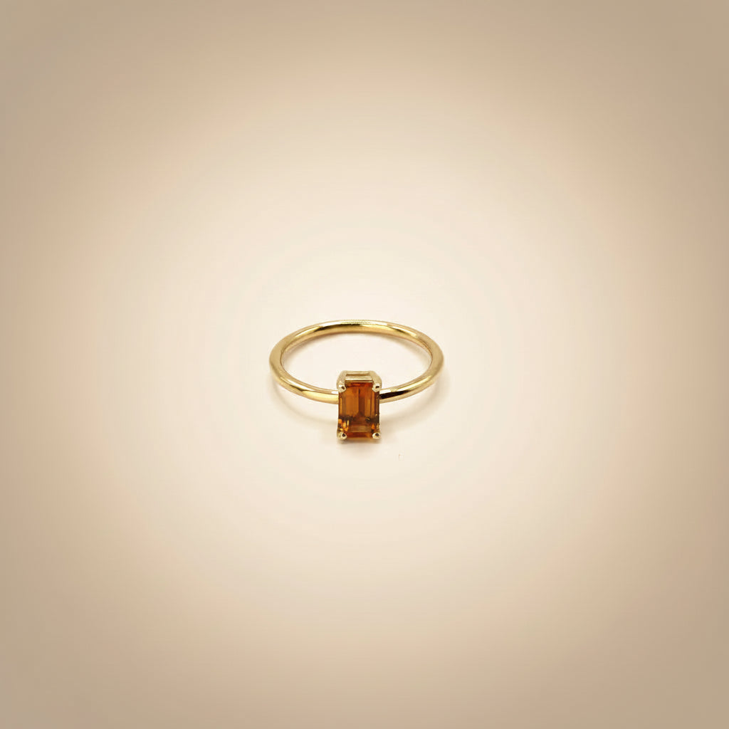 Gold Ring with Emerald Cut Citrine - 14k Gold