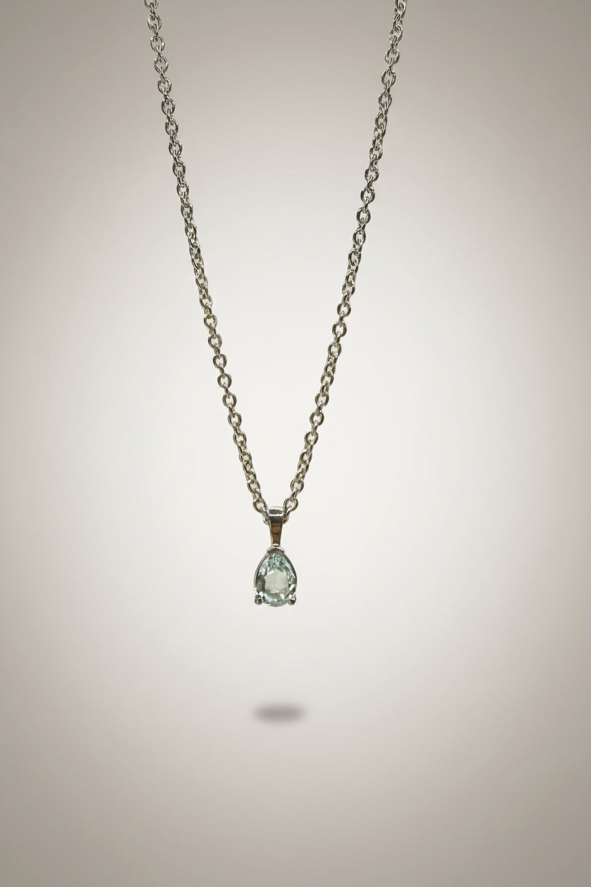 Silver Chain with Light Blue Aquamarine - 925 Sterling Silver