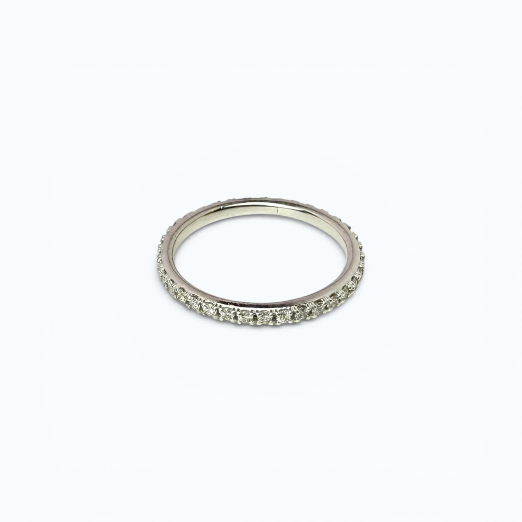 White Gold Band Ring with Natural Diamonds – 18k White Gold
