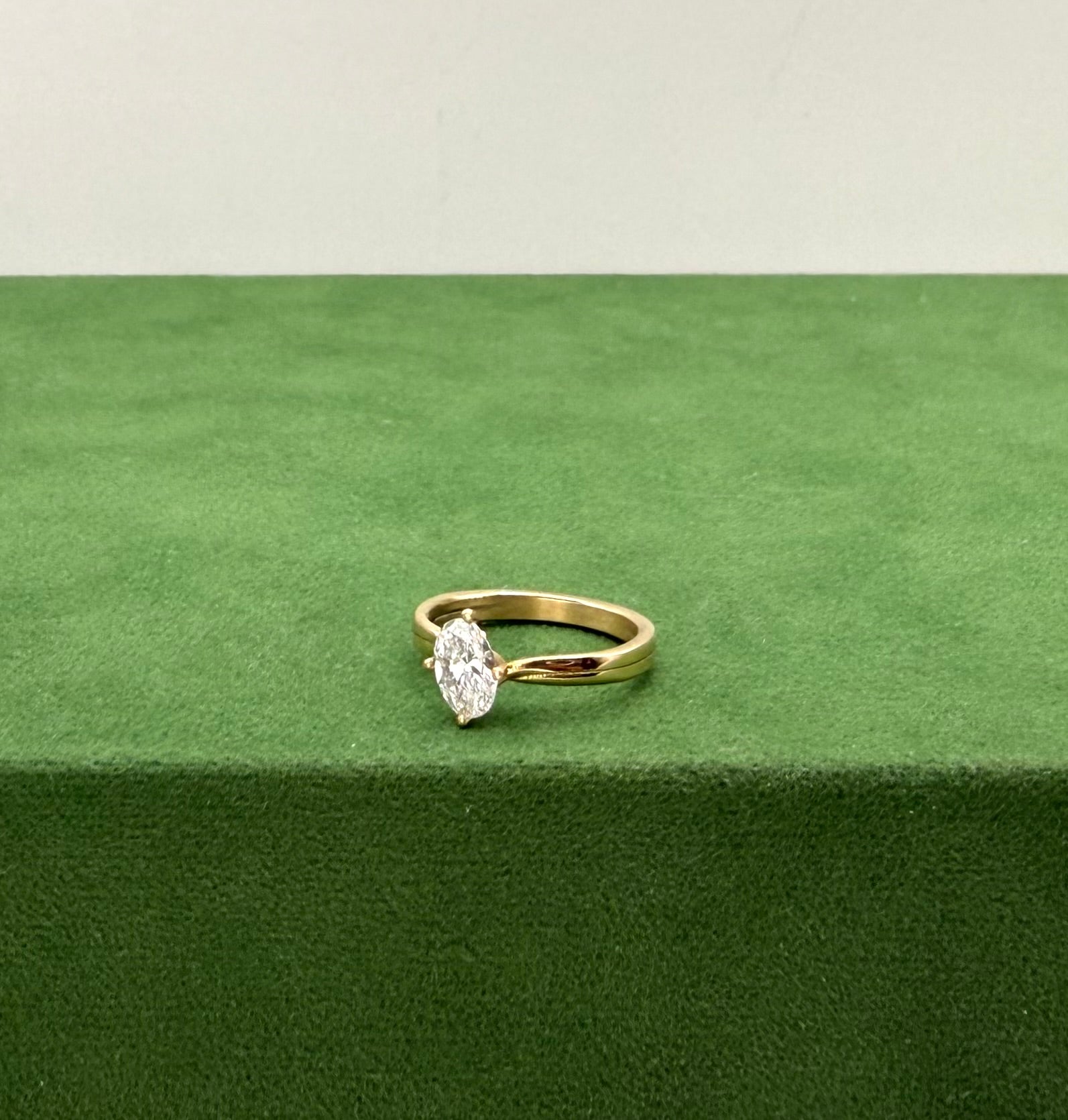 Offset Twist Oval Solitaire Engagement Ring – 14k Gold