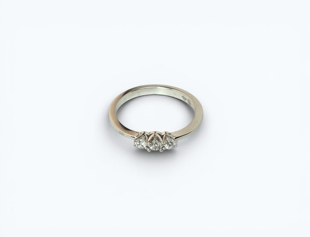 White Gold Trinity Crest Engagement Ring with Natural Diamonds – 14k White Gold