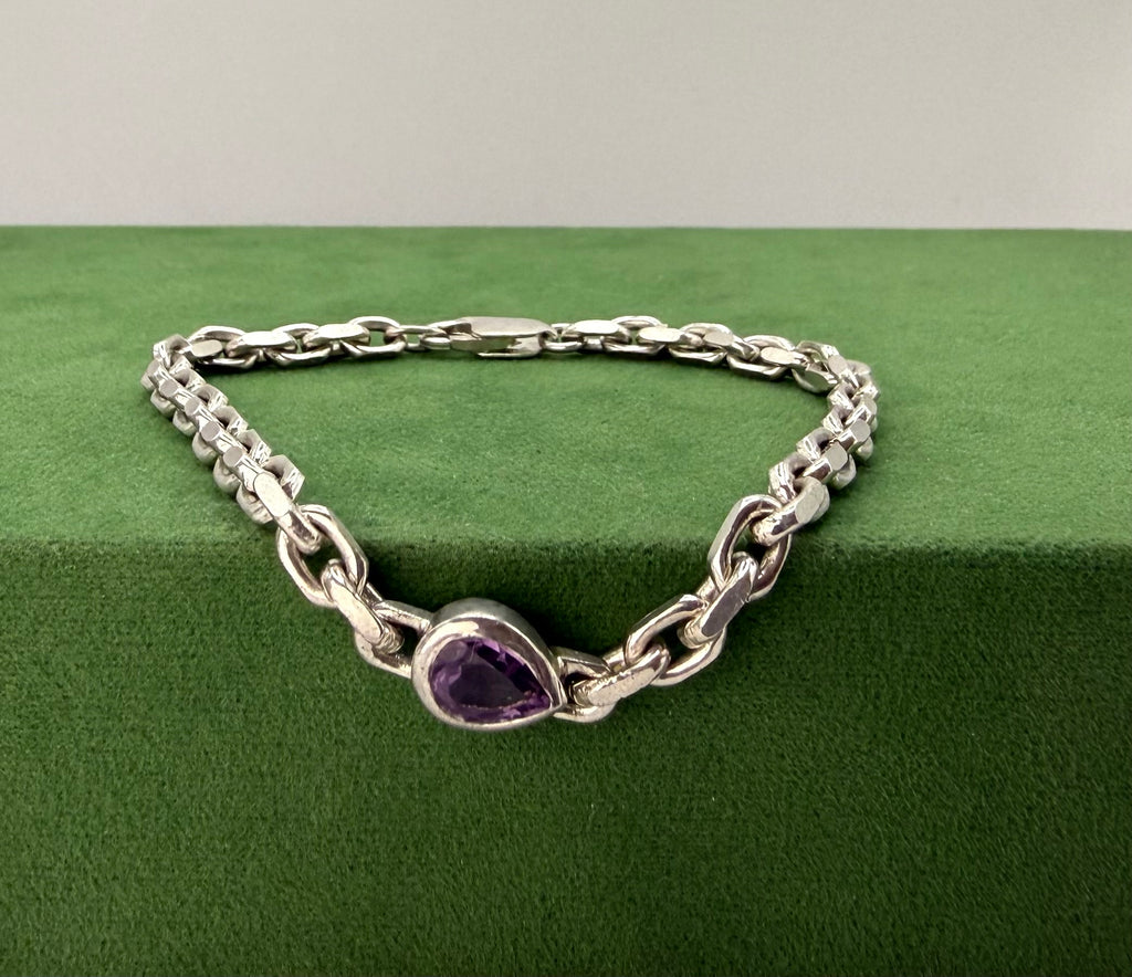 Silver Bracelet with Purple Amethyst - 925 Sterling Silver