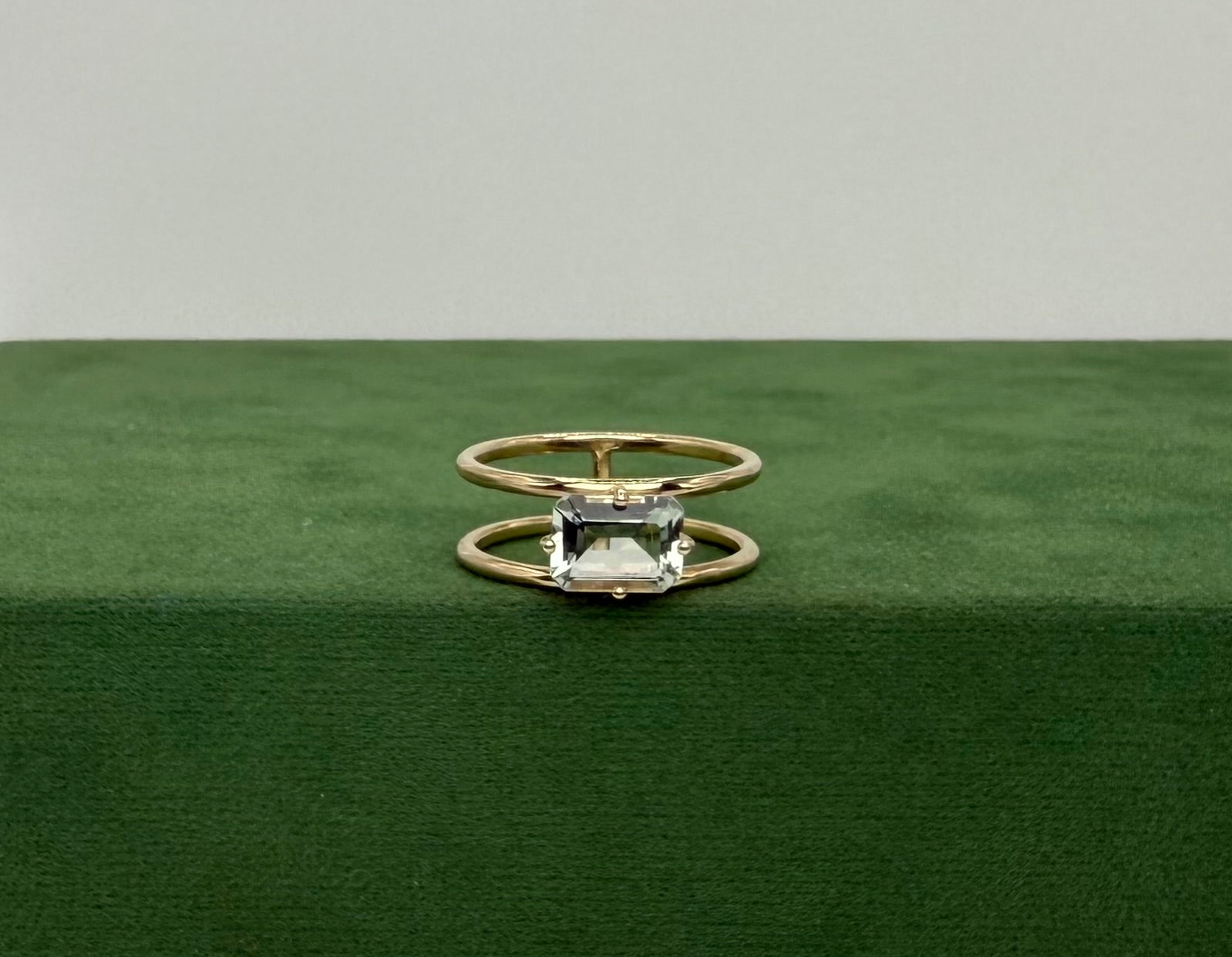 Gold Double-Band Ring with Light Blue Prasiolite - 14k Gold