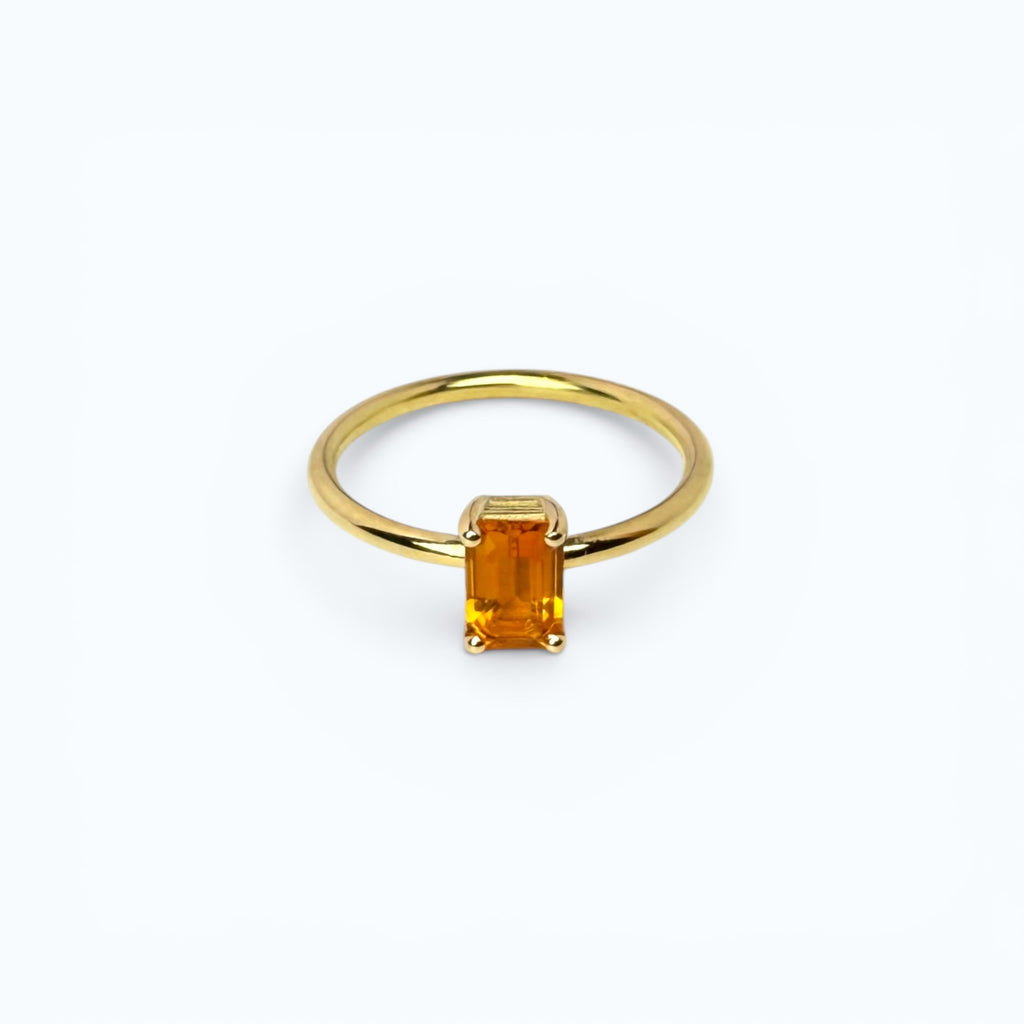 Gold Ring with Emerald Cut Citrine - 14k Gold