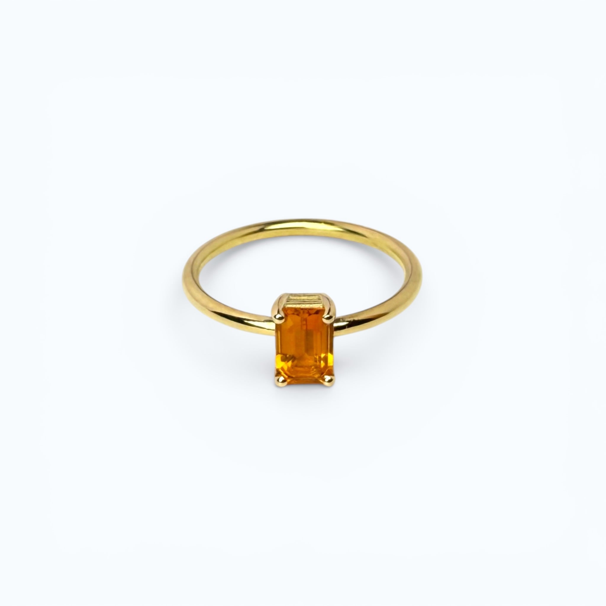 Gold Ring with Emerald Cut Citrine - 14k Gold