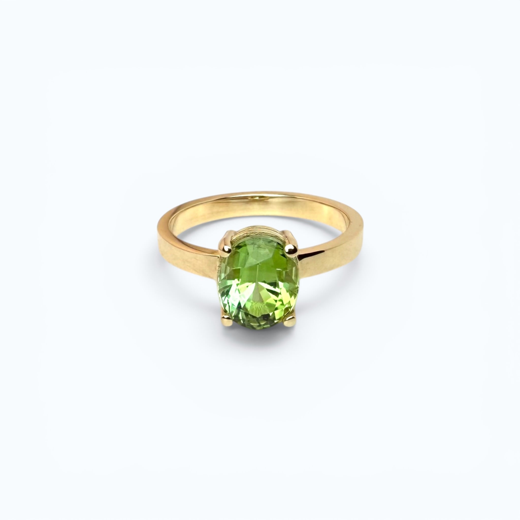 Gold Ring with Vivid Green Tourmaline - 14K Gold
