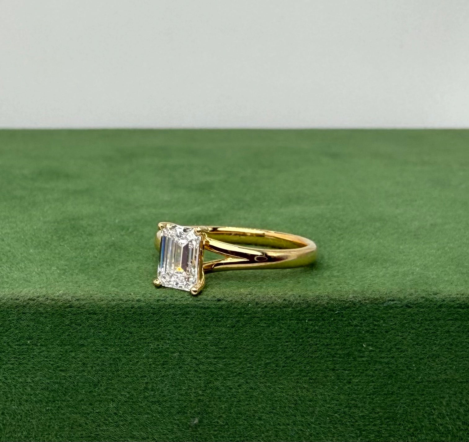 Engagement Ring with Emerald Cut Solitaire  – 14k Gold