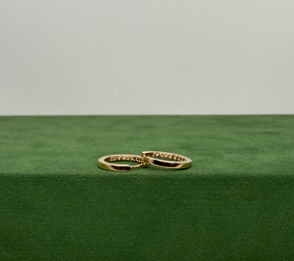 Hoop Earrings with Natural Brown Diamonds - 14k Gold