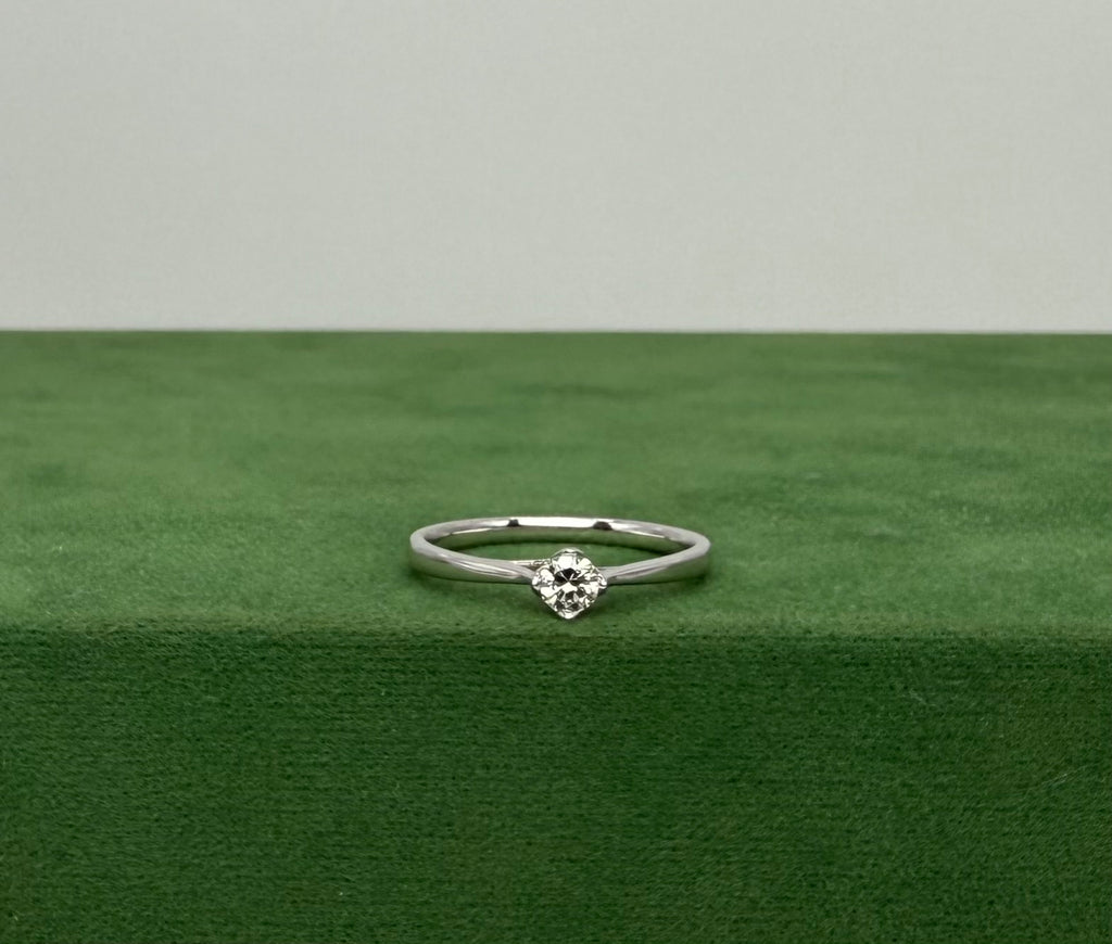 Floral Engagement Ring with Brilliant Solitaire – 14k White Gold