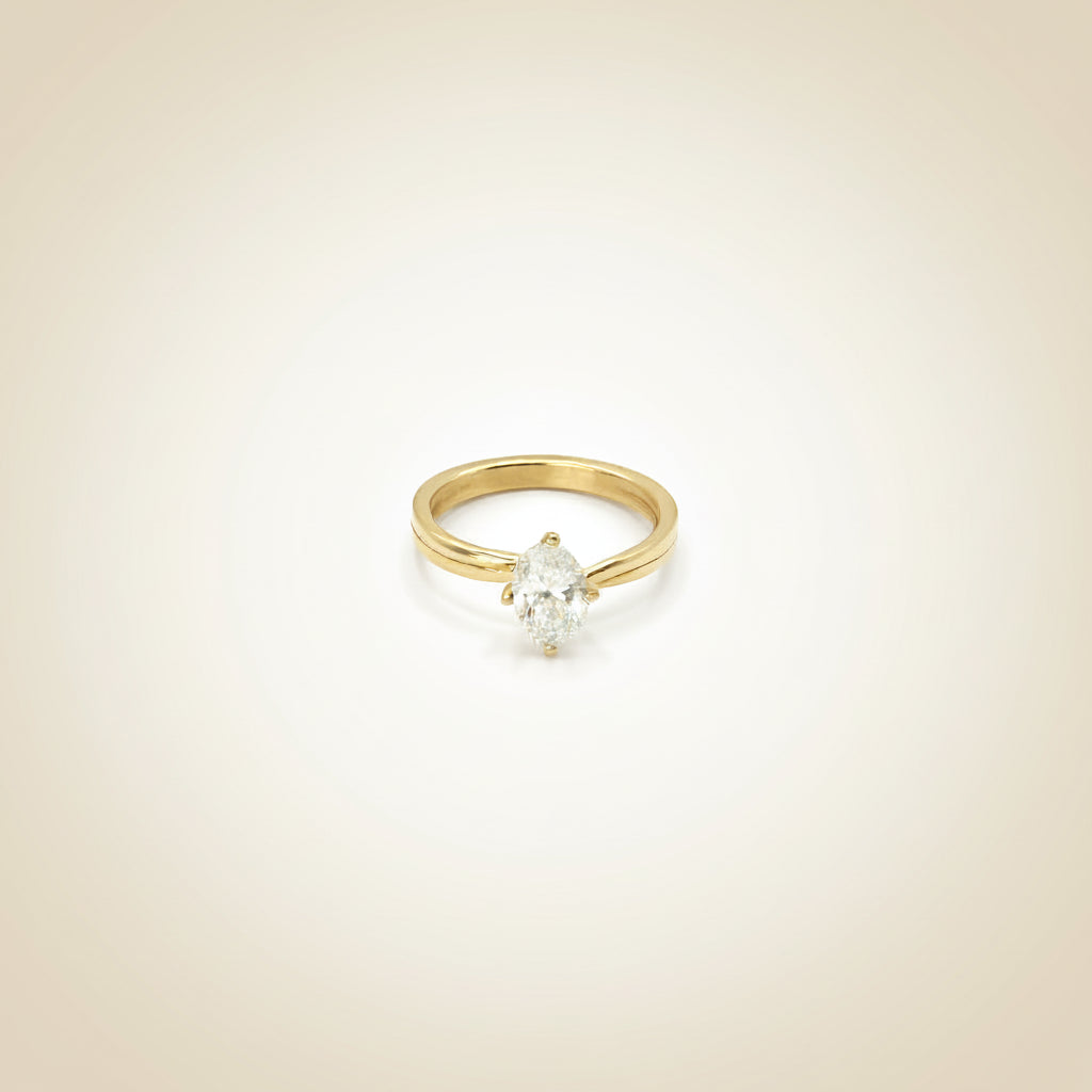 Offset Twist Oval Solitaire Engagement Ring – 14k Gold