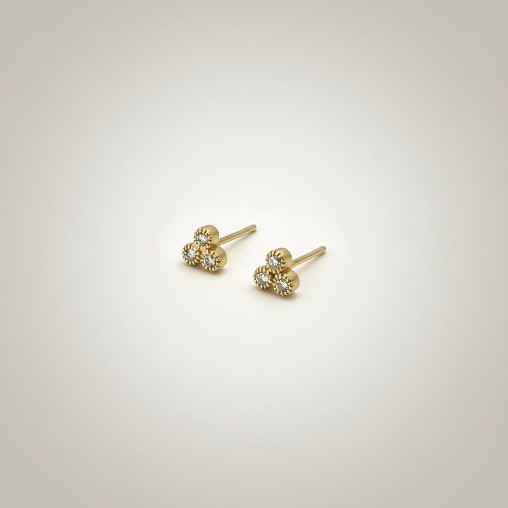 Trinity Stud Earrings with Natural Diamonds  – 18k Gold