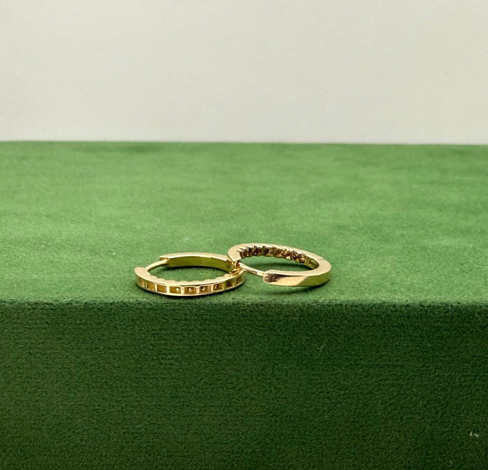 Hoop Earrings with Natural Brown Diamonds - 14k Gold