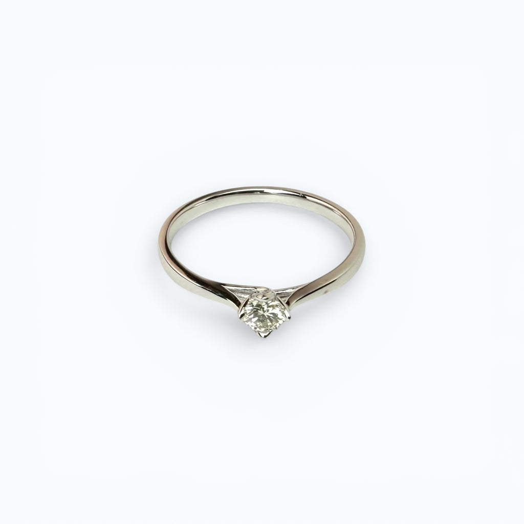 Floral Engagement Ring with Brilliant Solitaire – 14k White Gold