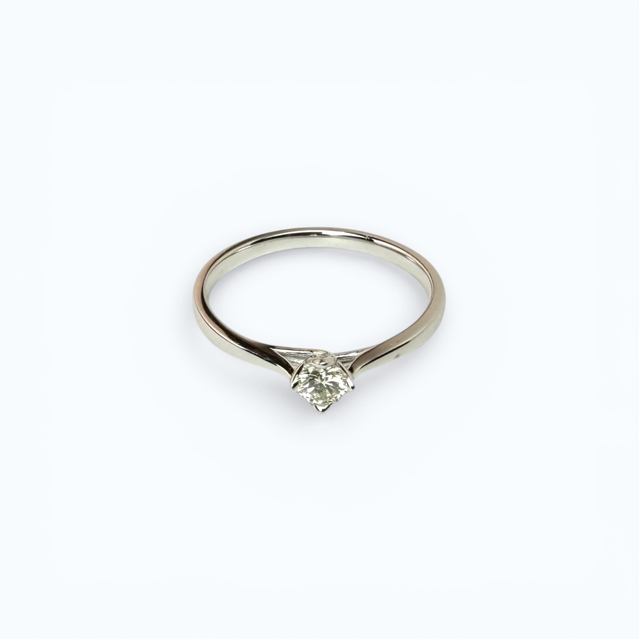 Floral Engagement Ring with Brilliant Solitaire – 14k White Gold