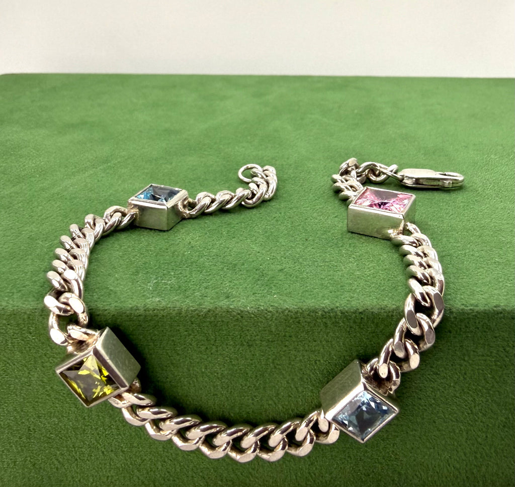 Silver Bracelet with Multicolour Gemstones - 925 Sterling Silver