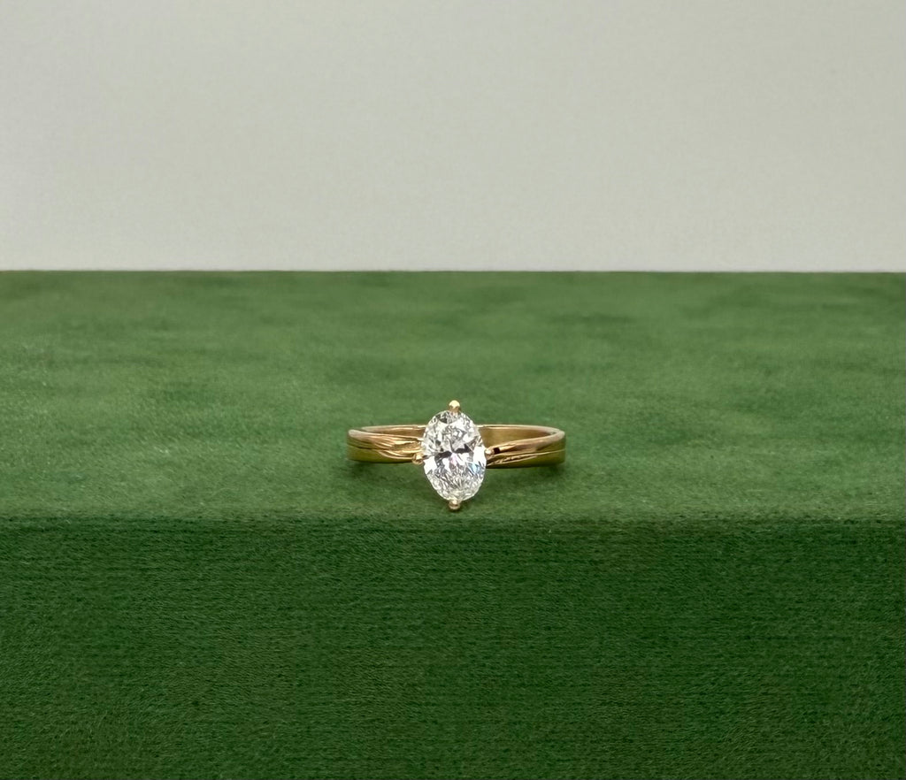 Offset Twist Oval Solitaire Engagement Ring – 14k Gold