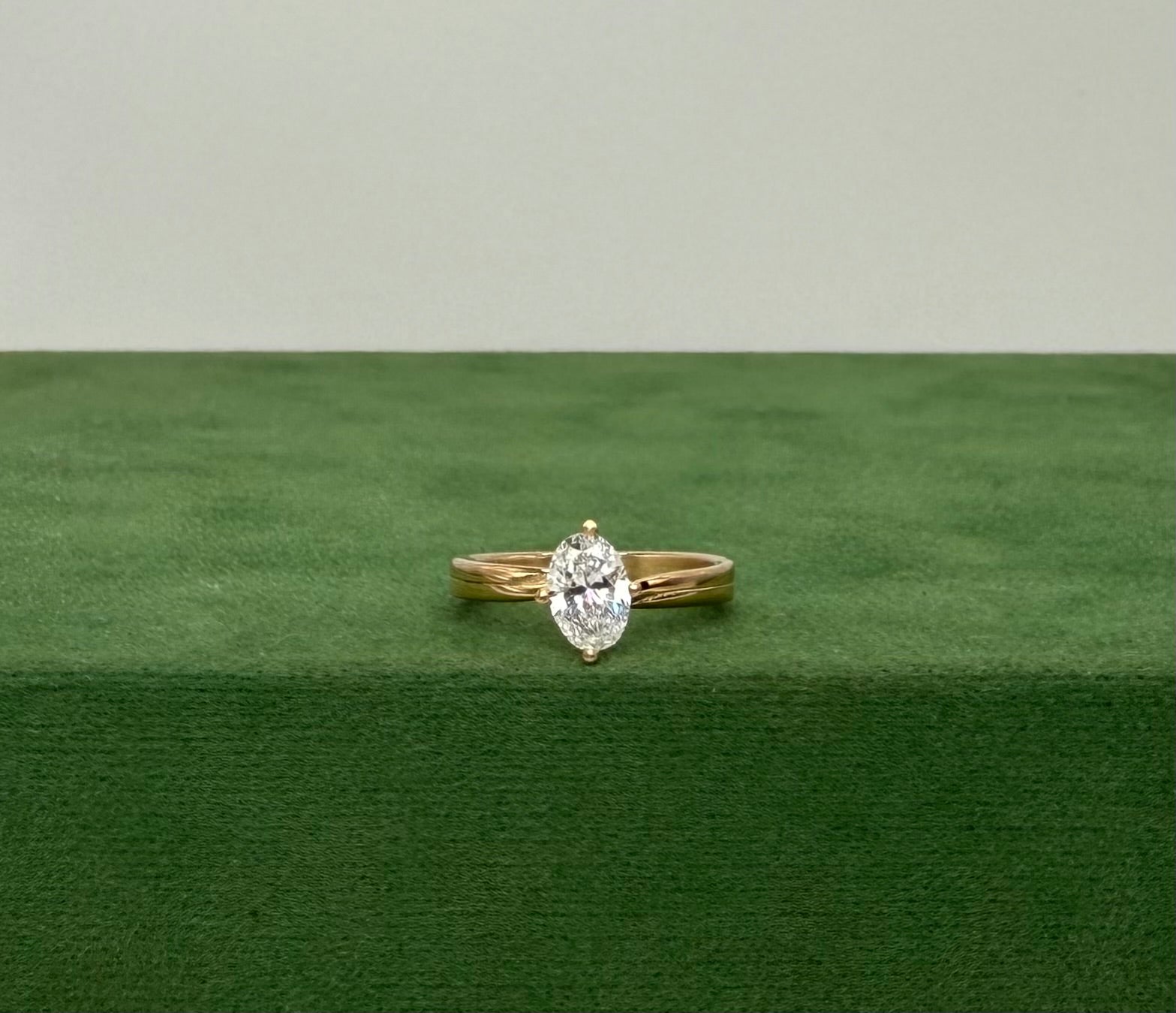 Offset Twist Oval Solitaire Engagement Ring – 14k Gold