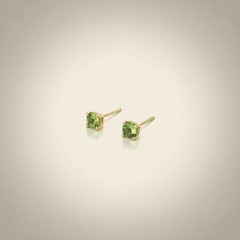 Stud Earrings with Tsavorite - 14k Gold