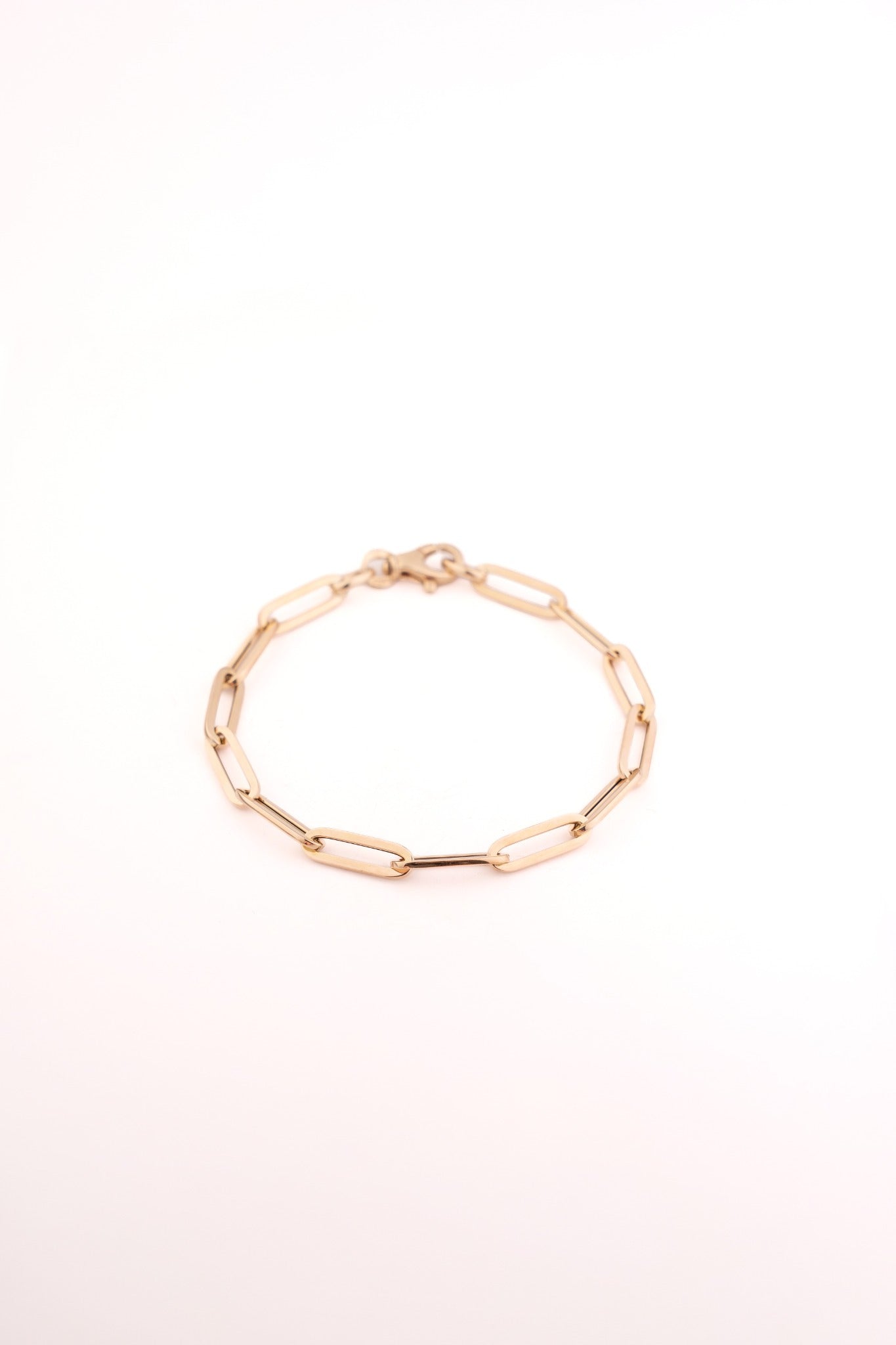 Paperclip Chain Bracelet - Flat Tube - 14k Gold