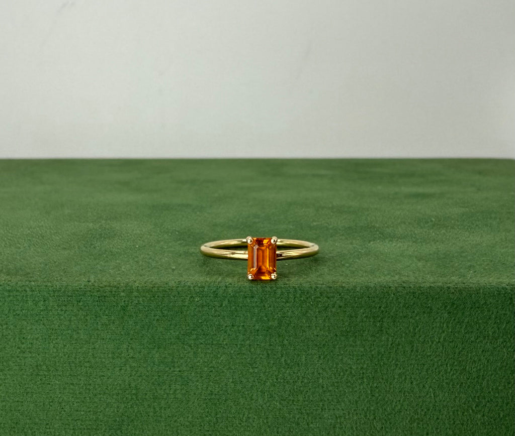 Gold Ring with Emerald Cut Citrine - 14k Gold