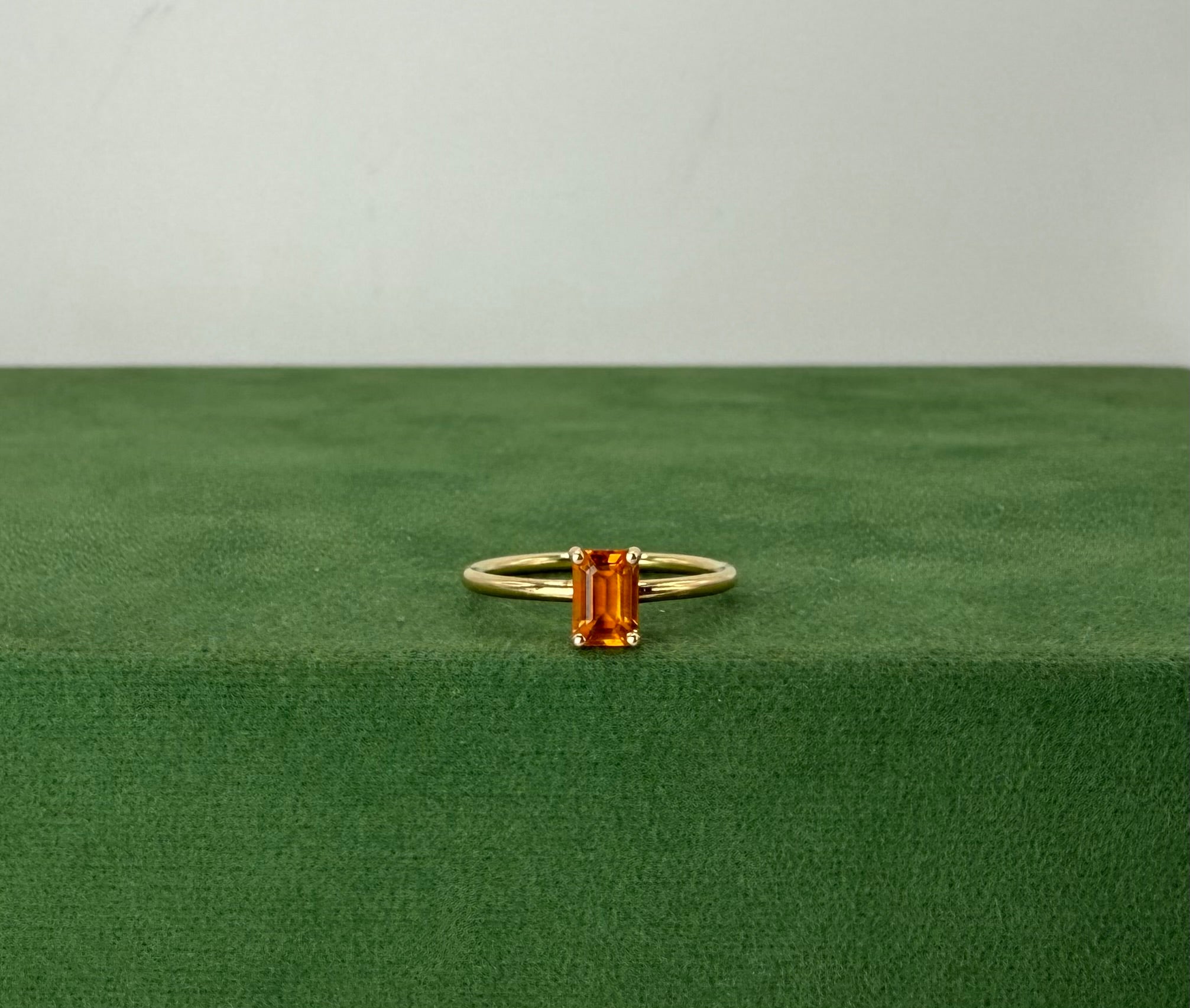 Gold Ring with Emerald Cut Citrine - 14k Gold