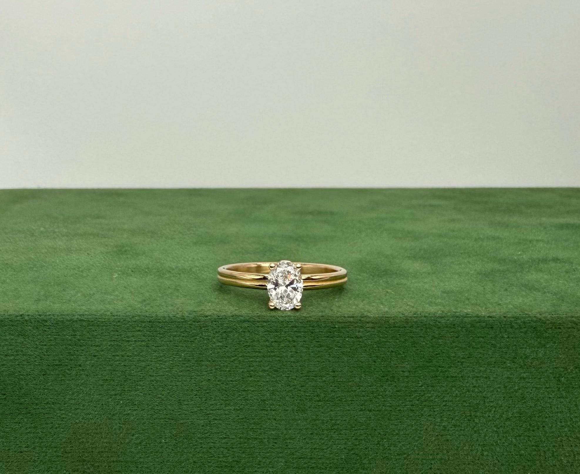 Double Band Stacking Engagement Ring with Oval Solitaire – 14k Gold