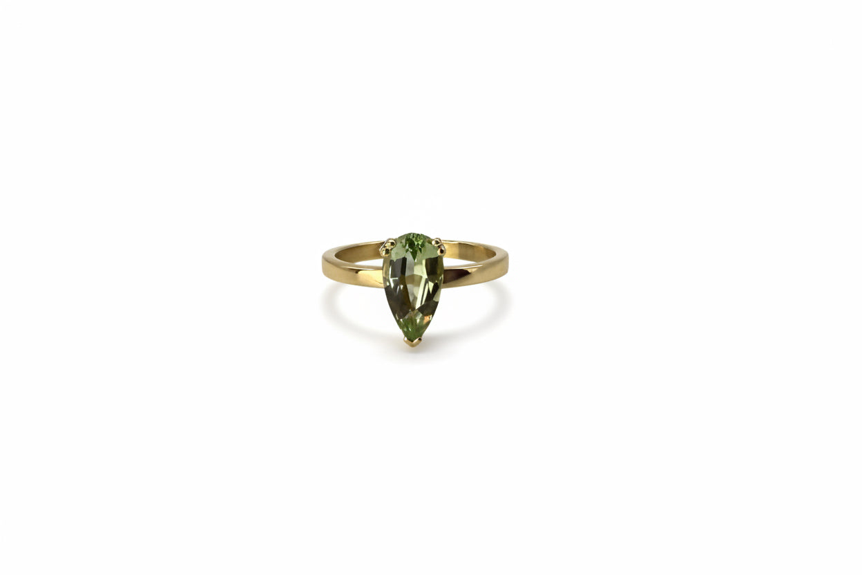 Pear Cut Green Tourmaline Ring - 14k Gold
