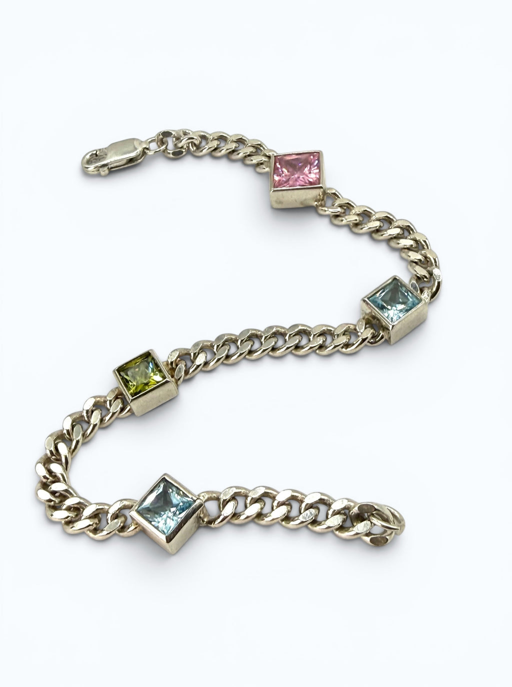 Silver Bracelet with Multicolour Gemstones - 925 Sterling Silver