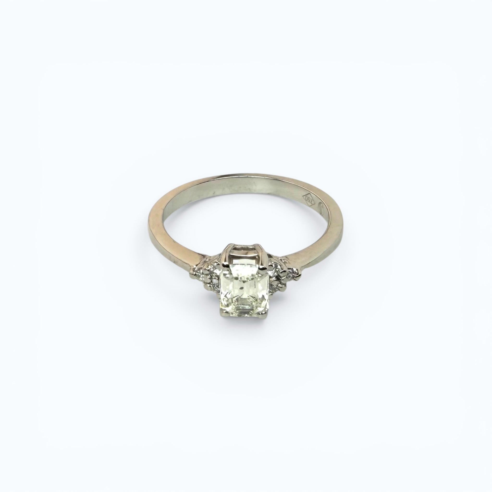 White Gold Engagement Ring with Emerald Cut Natural Diamond & Side Stones - 18k Gold