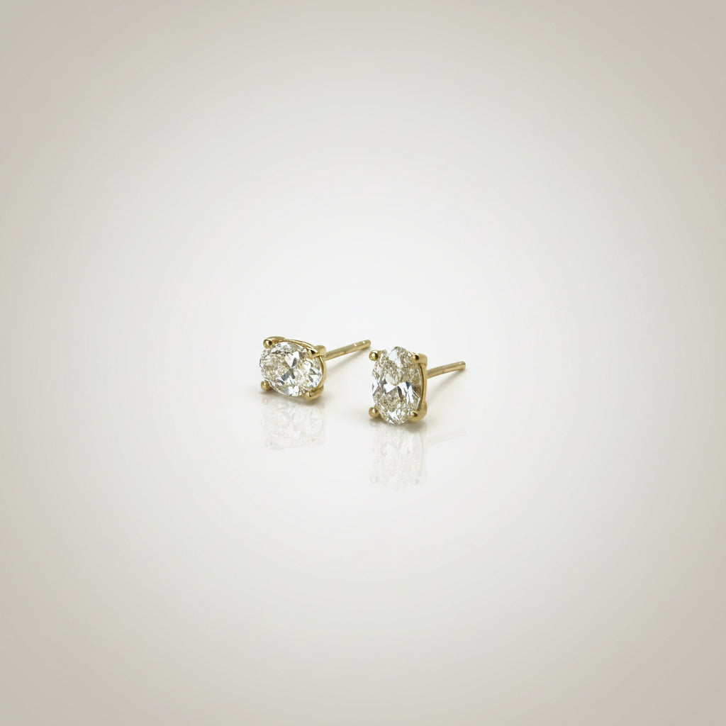 Gold Earrings with Oval Diamonds  – 18k Gold