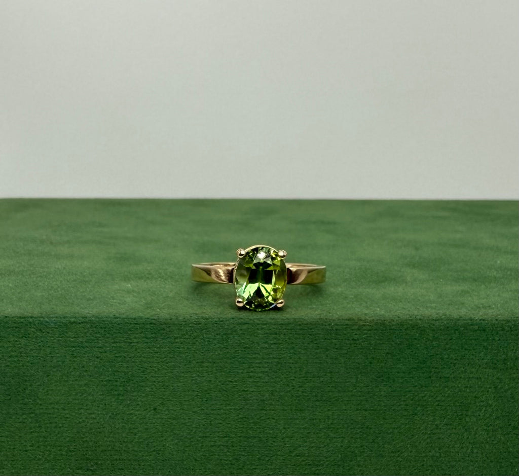 Gold Ring with Vivid Green Tourmaline - 14K Gold