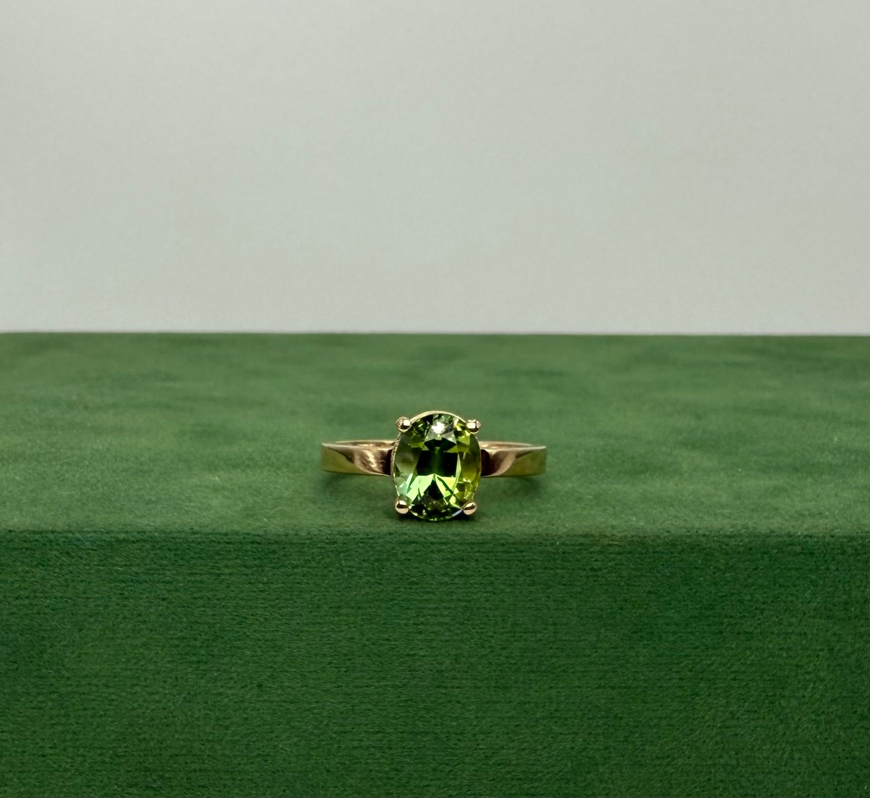 Gold Ring with Vivid Green Tourmaline - 14K Gold