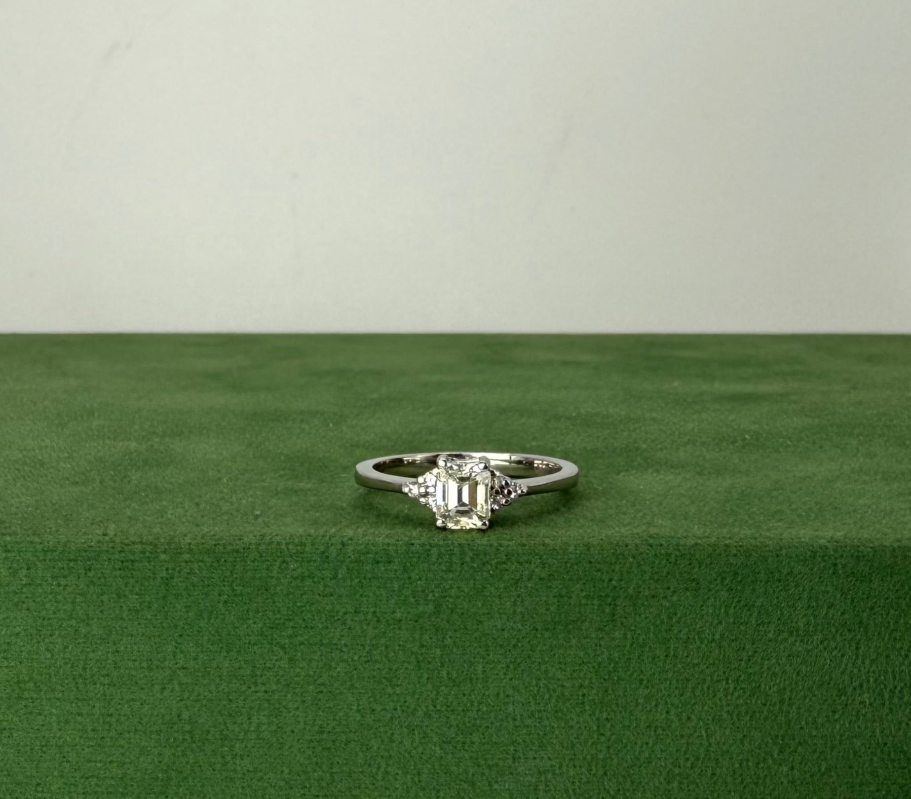 White Gold Engagement Ring with Emerald Cut Natural Diamond & Side Stones - 18k Gold