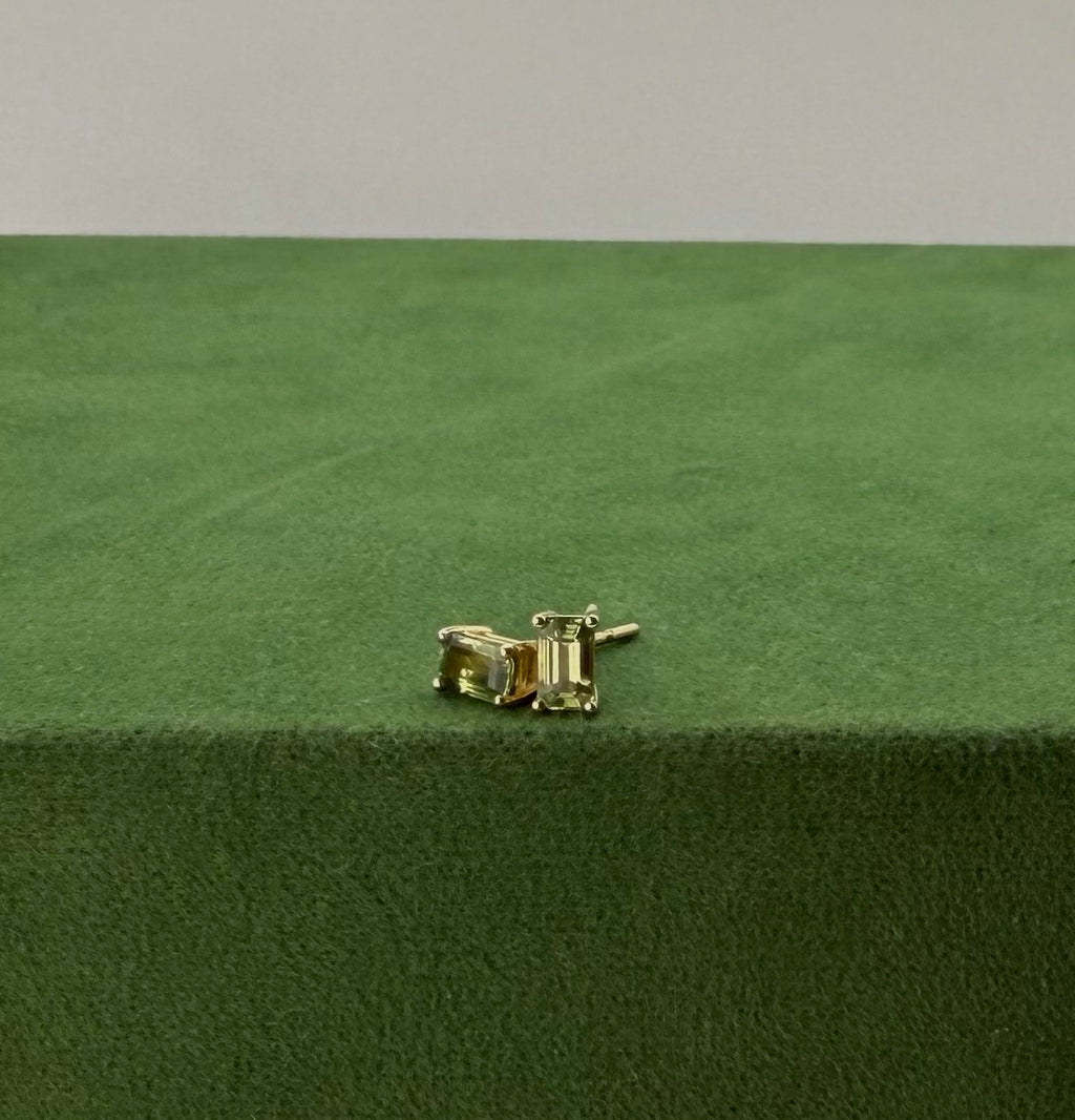 Emerald Cut Studs with Green Sapphire  – 14k Gold