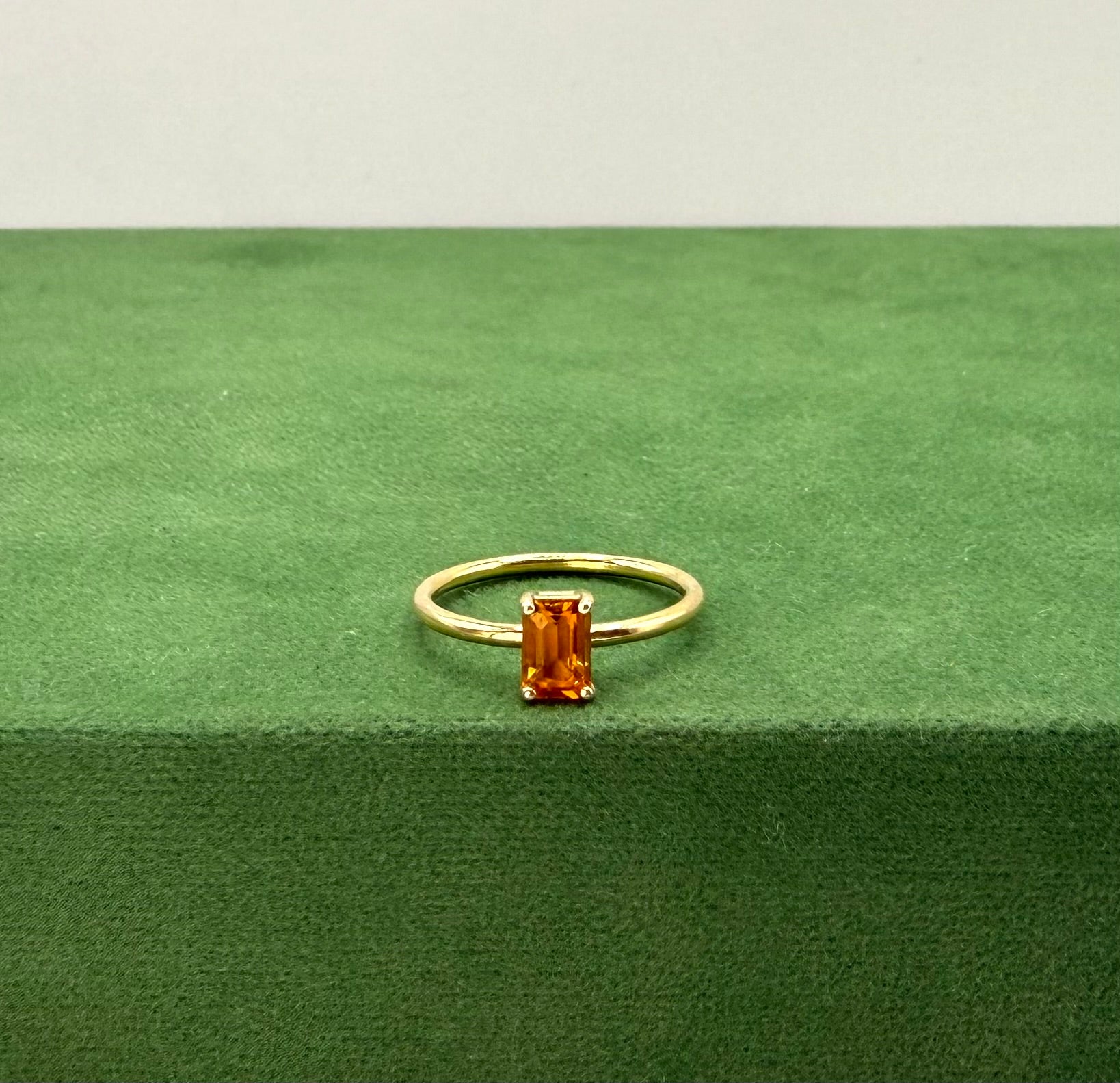 Gold Ring with Emerald Cut Citrine - 14k Gold