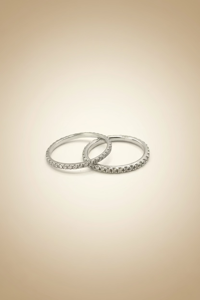 White Gold Band Ring with Natural Diamonds – 18k White Gold