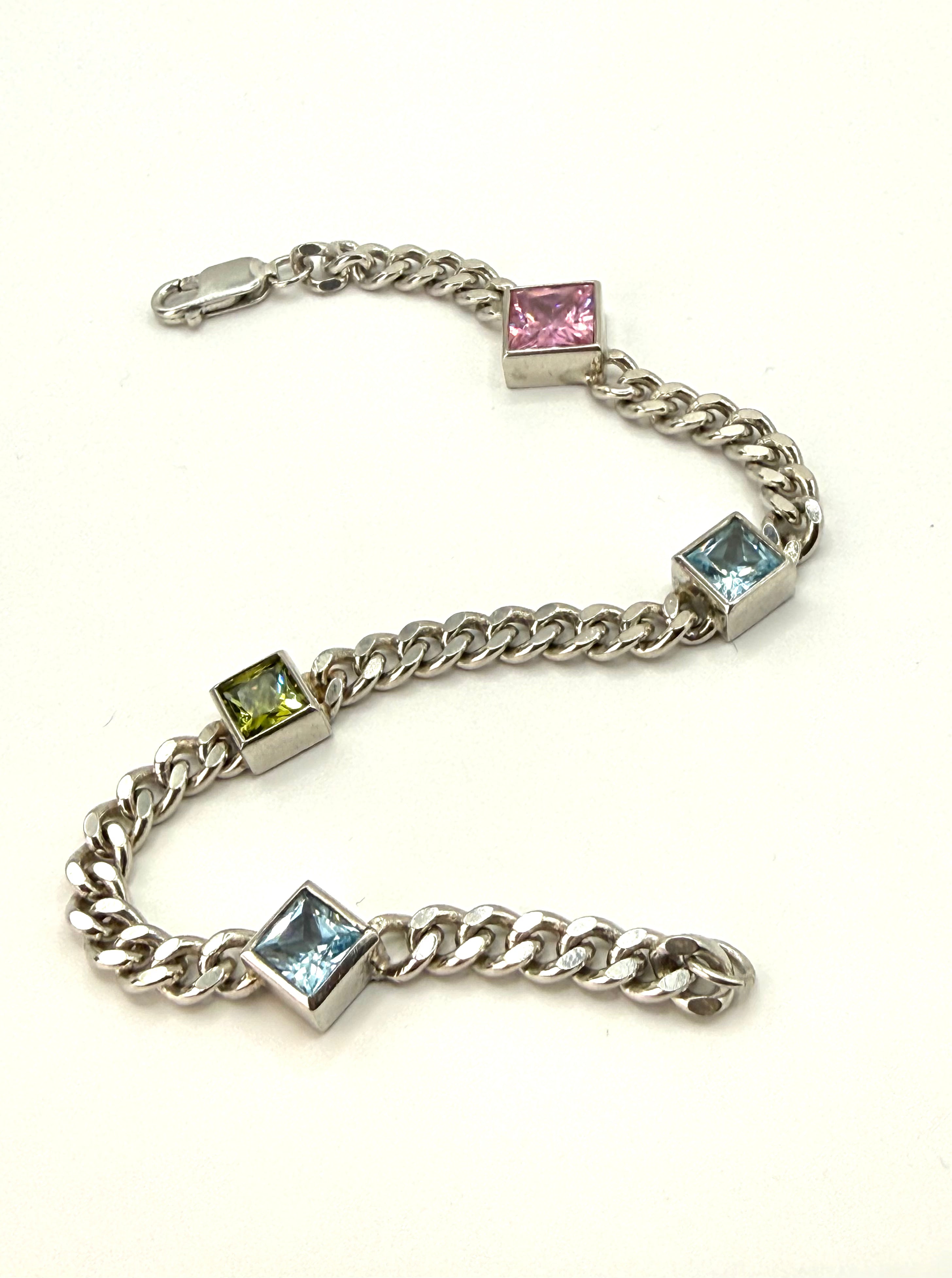 1 of 1 Silver Bracelet with Multicolour Gemstones - 925 sterling silver