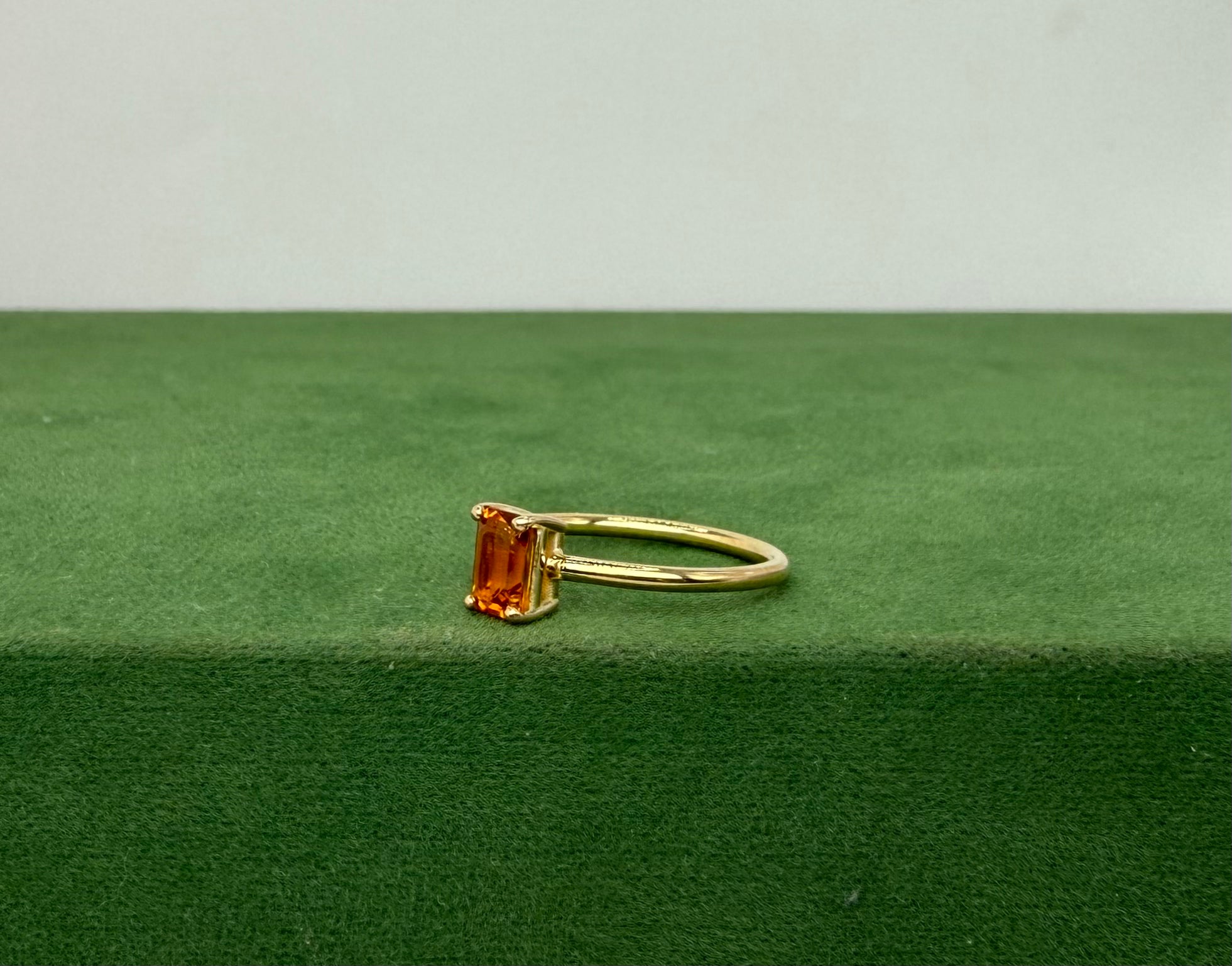 Gold Ring with Emerald Cut Citrine - 14k Gold