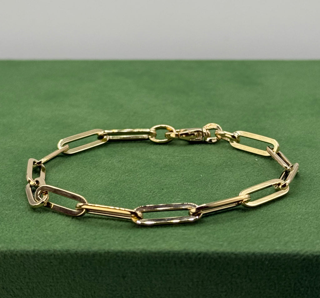 Paperclip Chain Bracelet - Flat Tube - 14k Gold